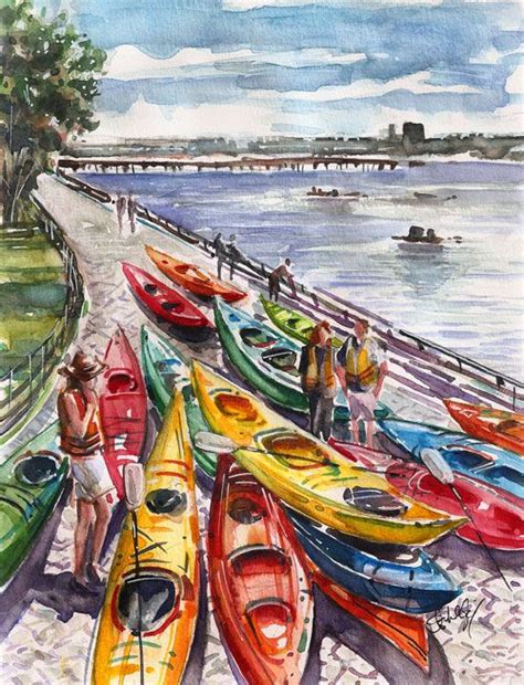 Ashley Paulisick - watercolor kayaks | Kayak art, Kayaking, Whitewater