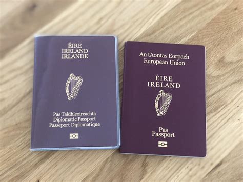 A standard-issue Irish Passport next to an Irish Diplomatic Passport. : r/PassportPorn