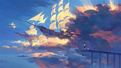 Wallpaper : hanyijie, sky, scenery, ship, anime, ART 1920x1080 - wallhaven - 998071 - HD ...