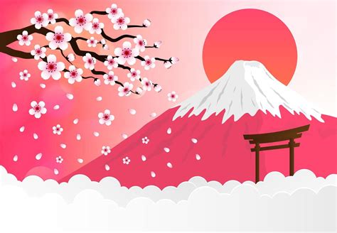 Cherry Blossom, Fuji Mountain Background 1363210 Vector Art at Vecteezy