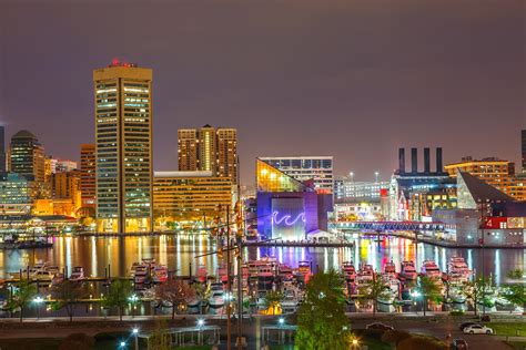 View on downtown of Baltimore at night - Touchdown Trips