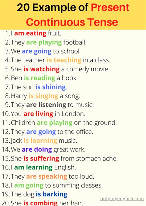 Example of present continuous tense | English vocabulary words ...