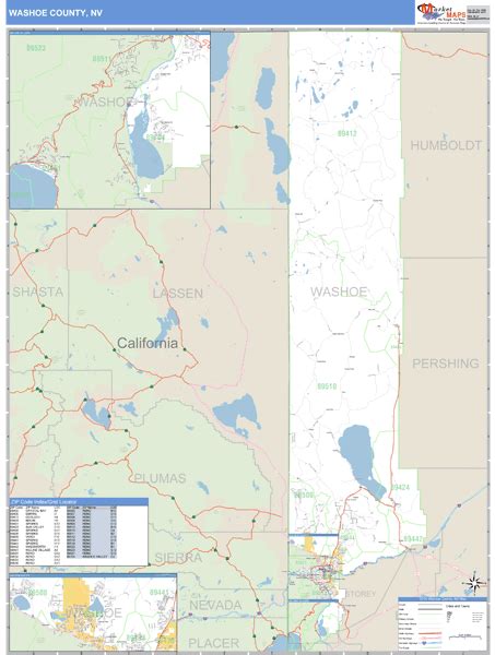 Washoe County, Nevada Zip Code Wall Map | Maps.com.com