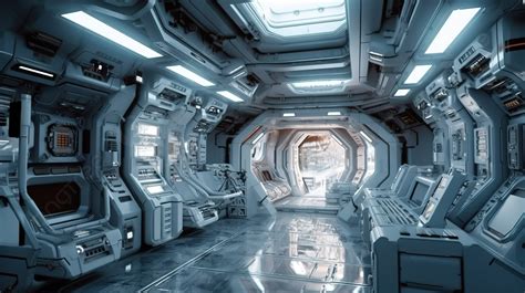 Futuristic Space Station Interior Space Travel Background, 3d ...