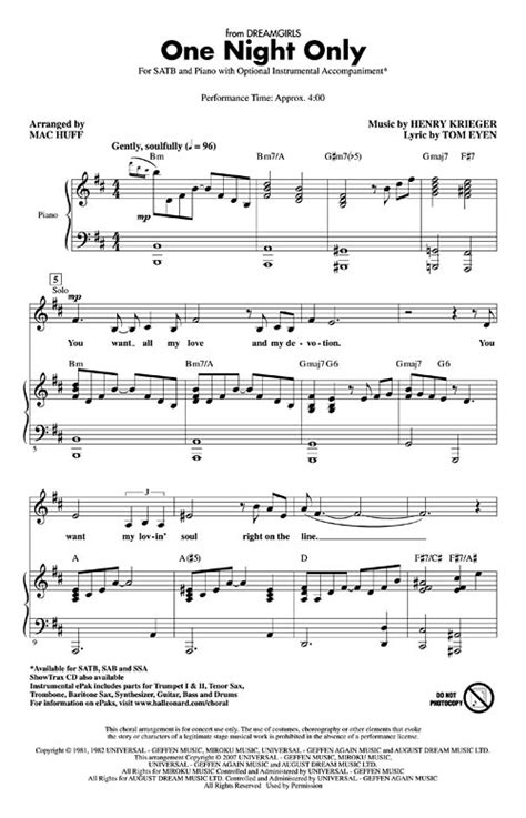 One Night Only (From Dreamgirls) Sheet Music by Mac Huff (SKU: 08202112) - Stanton's Sheet Music