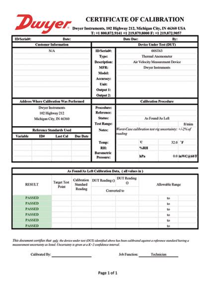 Certificates of Calibration Explained – Dwyer Instruments Blog