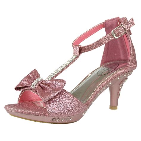 Kids Dress Sandals T-Strap Bow Accent Glitter High Heel Shoes Pink | Girls heels, Pageant shoes ...