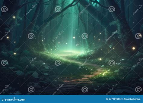 Winding Path in Enchanted Night Forest. Generative AI Illustration ...