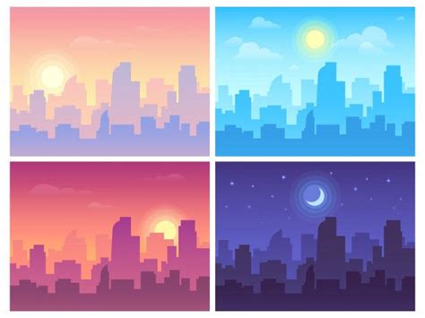 Premium Vector | Daytime cityscape. Morning, day and night city skyline landscape, town ...