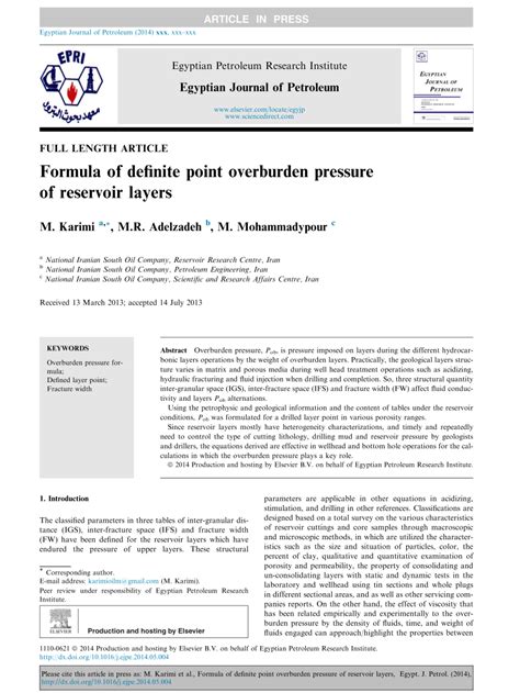 (PDF) Formula of definite point overburden pressure of reservoir layers