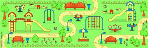 City park map with kids playground. Flat style Stock Vector | Adobe Stock