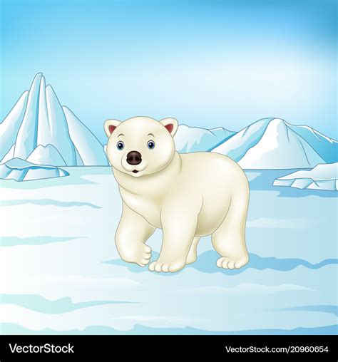 Cartoon polar bear on arctic tundra Royalty Free Vector