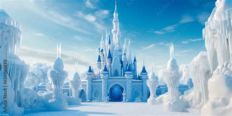 Magic Castle in a winter wonderland. Fantasy snowy landscape. Winter ...