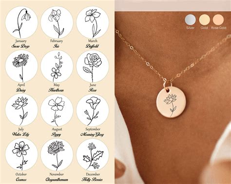 Birth Month Flower Necklace Custom Birth Month Necklace for - Etsy