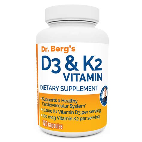 Dr. Berg's D3 & K2 Vitamin Supplement with Purified Bile Salts, 120 ...