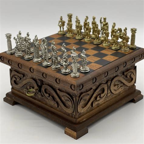 Personalized Mini Wooden Chess Box with Hidden Compartment, Romans Met ...