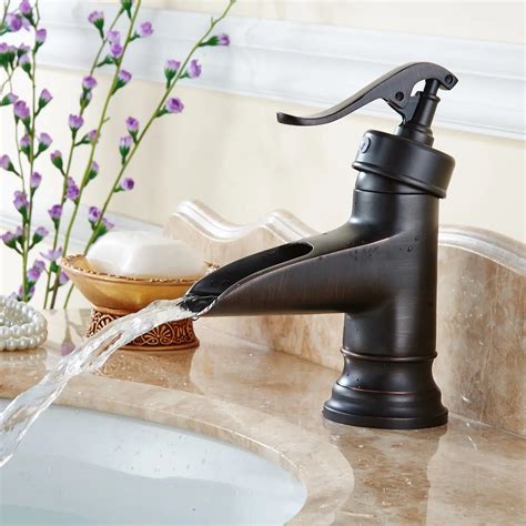 Oil Rubbed Bronze Solid Brass Faucet Waterfall Sink Faucet Cold and Hot Water Single Handle ...