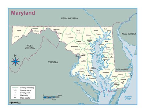 Maryland Washington Dc County Outline Wall Map