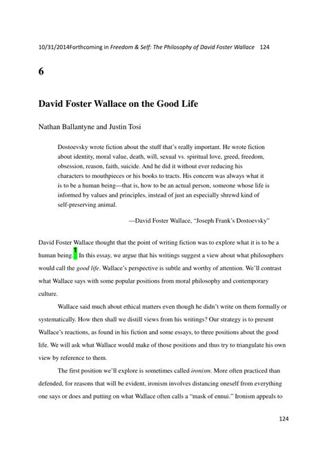 (PDF) David Foster Wallace on the Good Life: Essays on the Philosophy of David Foster Wallace