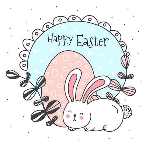 Doodle Easter Vector Cute Easter Bunny, Easter Egg Hunt, Happy Easter, Drawing Cartoon ...