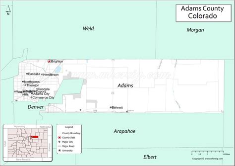 Map of Adams County, Colorado showing cities, highways & important ...