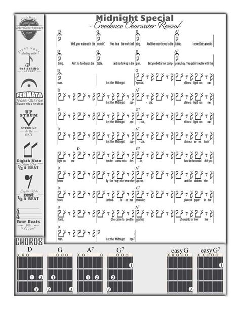 Midnight Special, CCR Creedence Clearwater Revival. Printable Sheet Music Guitar Chords For ...