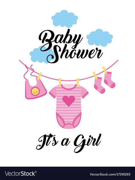 Baby shower its a girl clothes hanging with cloud Vector Image