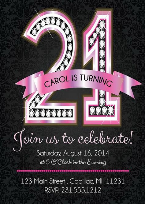 21st Birthday Invitations Pink Diamond 21st by FabPartyPrints | Adult Birthday Invitations ...