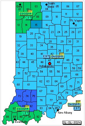 State of Indiana map with Time- Local Time across Indiana USA 12 hour ...