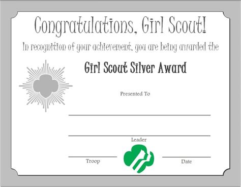 Girl Scout Silver Award Certificate | girl scouts | Pinterest