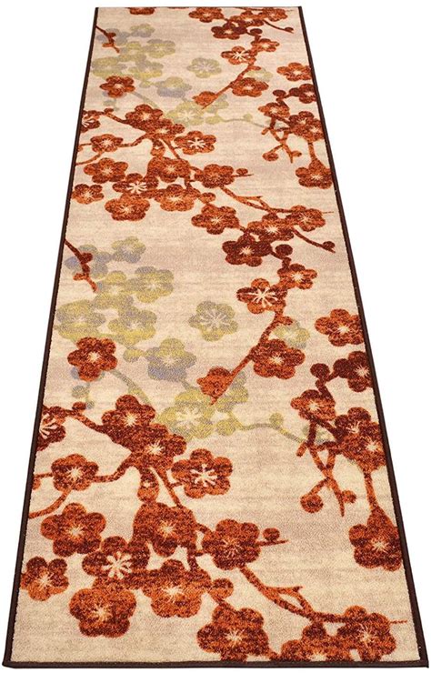 Custom Size Skid Resistant Backing Rug Runner Floral Blossom Design Cut to Size Roll Runner Rug ...