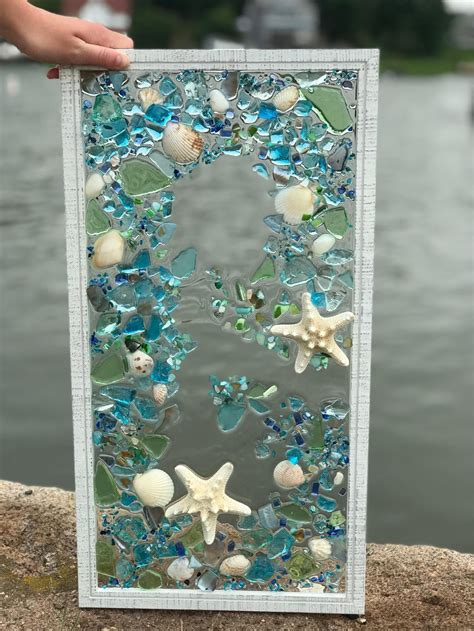 Beach Glass Coastal Window 21x 11, Mixed Media Sea Glass Mosaic, Glass Art - Etsy | Sea glass ...