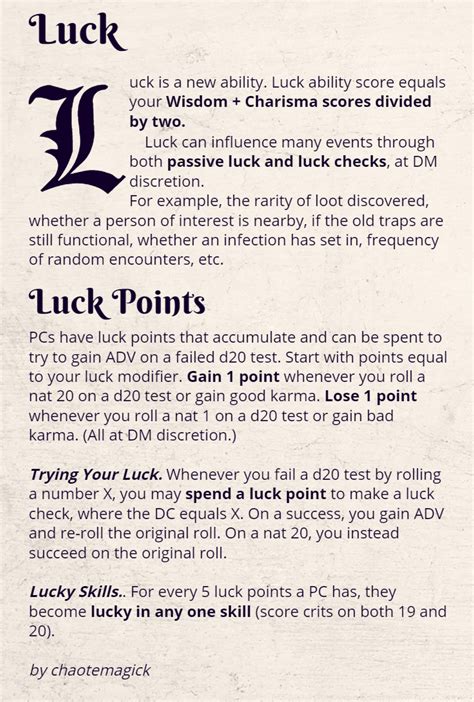 Luck - a new ability score : r/DnDHomebrew