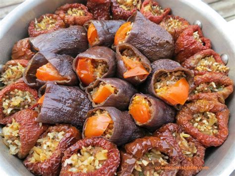 Stuffed Dried Eggplant and Pepper Dolma; Kuru Patlican Dolmasi | Ozlem's Turkish Table