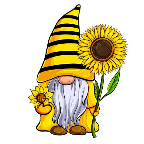 Bee Gnome Holding Sunflower, Bee Gnome, Bee, Gnome PNG Transparent ...