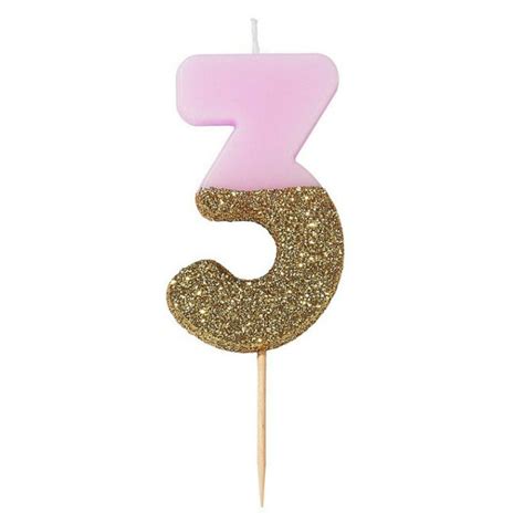 Number 3 Birthday Cake Candle in Pink and Gold Glitter// Age 3 ...