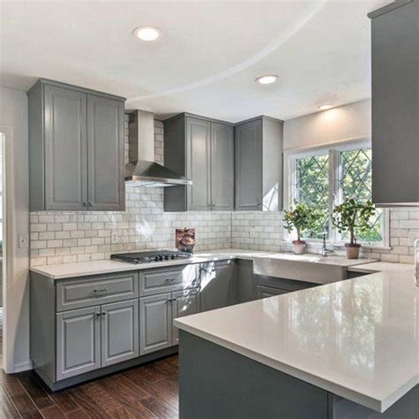 Small Kitchen With Gray Cabinets Image - Dream House