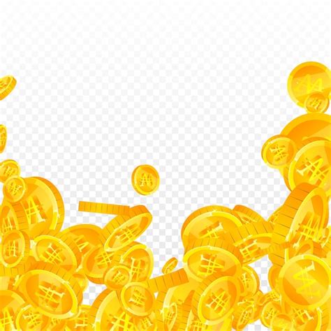 Premium Vector | Korean won coins falling scattered gold won