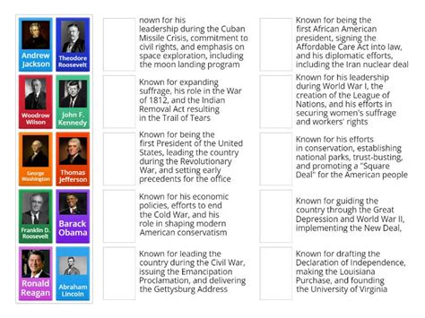 10 most famous American Presidents - Match up