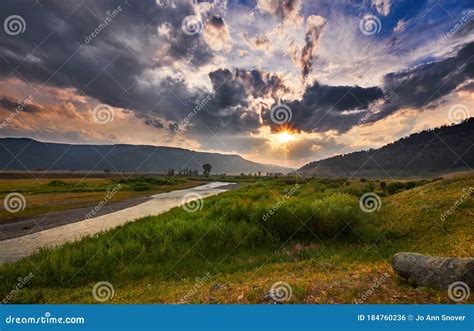 Lamar Valley sun setting stock photo. Image of trails - 184760236