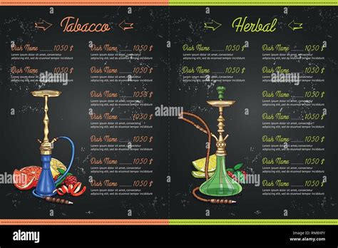 Vector color menu design internal page hookah bar herbal on chalkboard ...