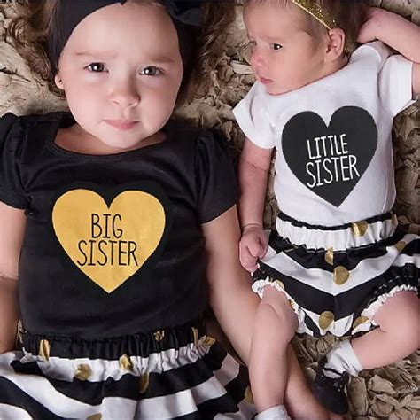 2017 Fashion Newborn Baby Kids Sisters Letters Heart Matching Clothing Romper Pants T shirt ...