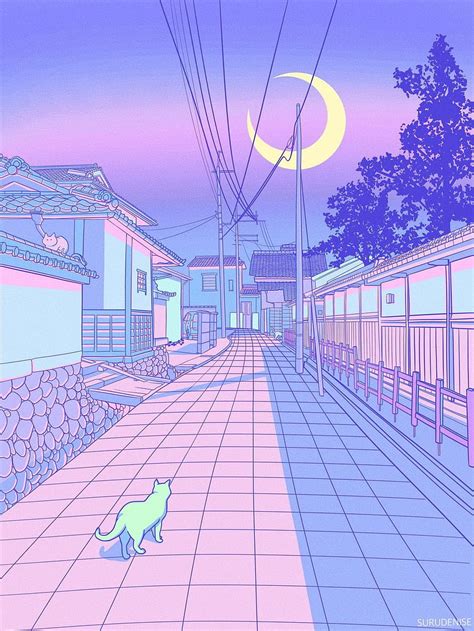 Pastel Japan, Cats and Alleyways Illustrations. Aesthetic japan, Anime scenery, Aesthetic art ...