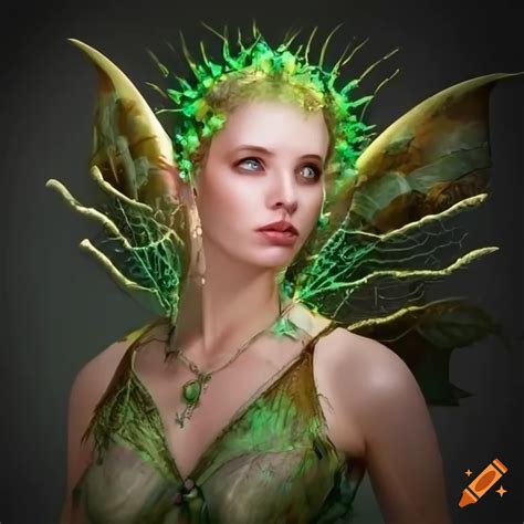 Portrait of a fairy warrior in plant armor on Craiyon