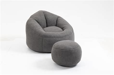 Round Bean Bag Chair with Ottoman,Comfy BeanBag Chair for Adults and ...