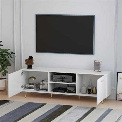 FUFU&GAGA 69 in. W White Wood TV Stand Console Entertainment Center for ...