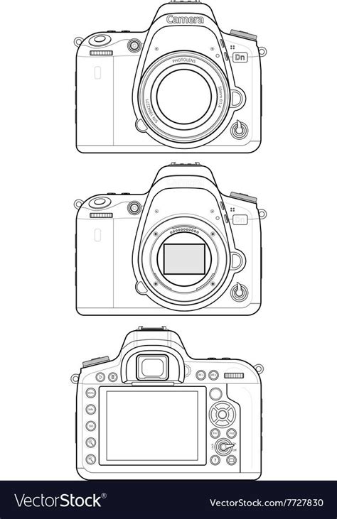 three digital cameras line drawing with each one's own lens and the other two