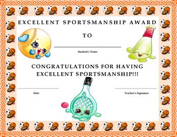 Excellent Sportsmanship Award Certificate- Shopkins Theme | TpT