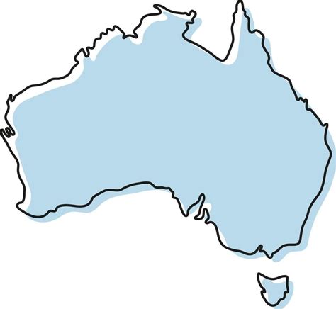 Stylized simple outline map of Australia icon. Blue sketch map of Australia vector illustration ...