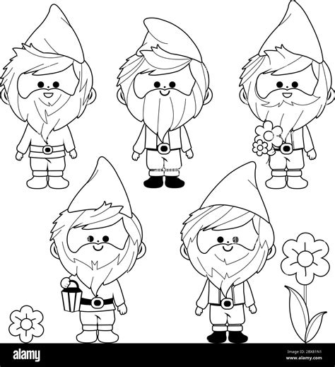 Garden gnomes collection. Vector black and white coloring page Stock Vector Image & Art - Alamy